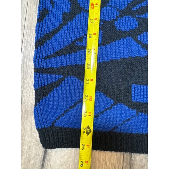 Vintage Domani Blue & Black Abstract Pattern Sweater Grandpa Academia Made In US - Picture 6 of 7